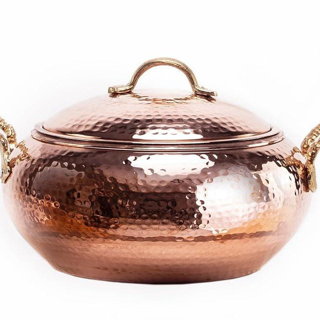 Solid Copper Cooking Pot with Lid | Brass Handle 100% Copper Casserole Heavy Duty | Copper Kitchen Utensils (2 Litres)