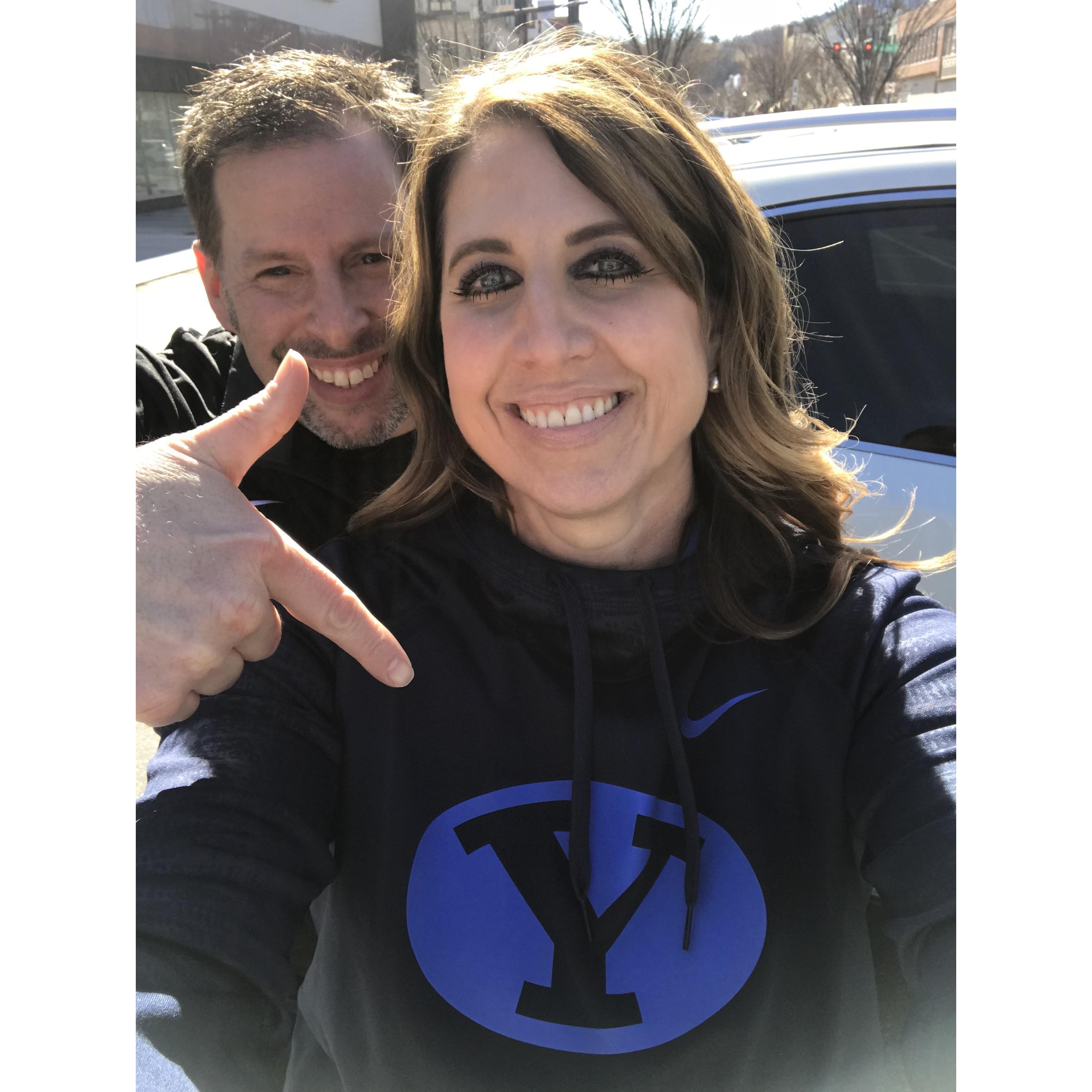 It must be true love is this Utah alum is actually wearing cougar gear...I promise Wayne is the only one that could get me to wear BYU anything!