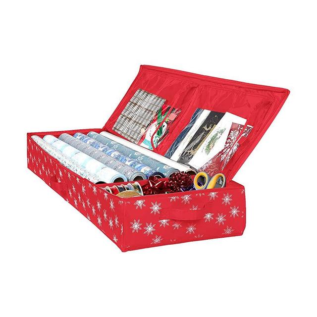 Wrapping Paper Storage Container – Fits up to 27 Rolls 1 3/8” Diam. - Underbed Gift Wrap Organizer Bags, Wrapping Paper Rolls, Ribbon, and Bows - Under Bed- Durable Material 600D - Up to 40” Rolls