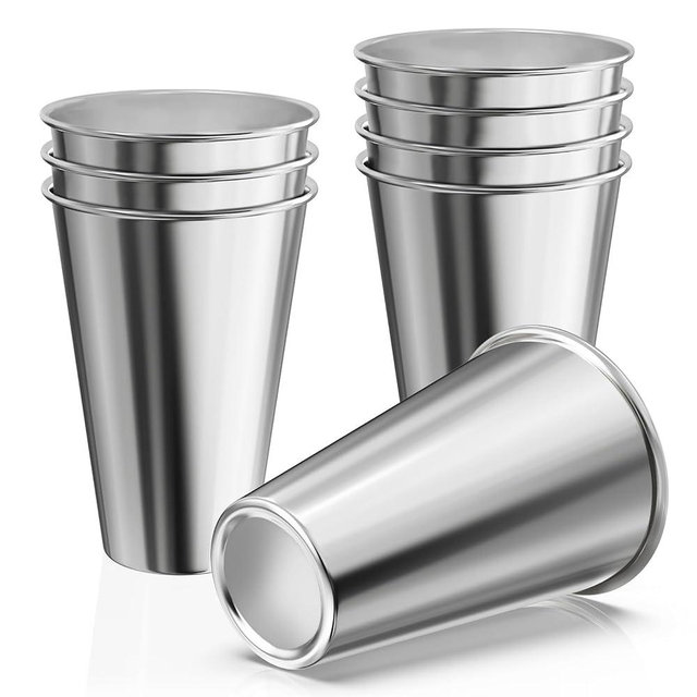 ENCYS Set of 8 Stainless Steel Cups,16oz Stackable Metal Drinking Cups, Stacking Beer Pint Cups for Home, Party, Camping, Outdoor