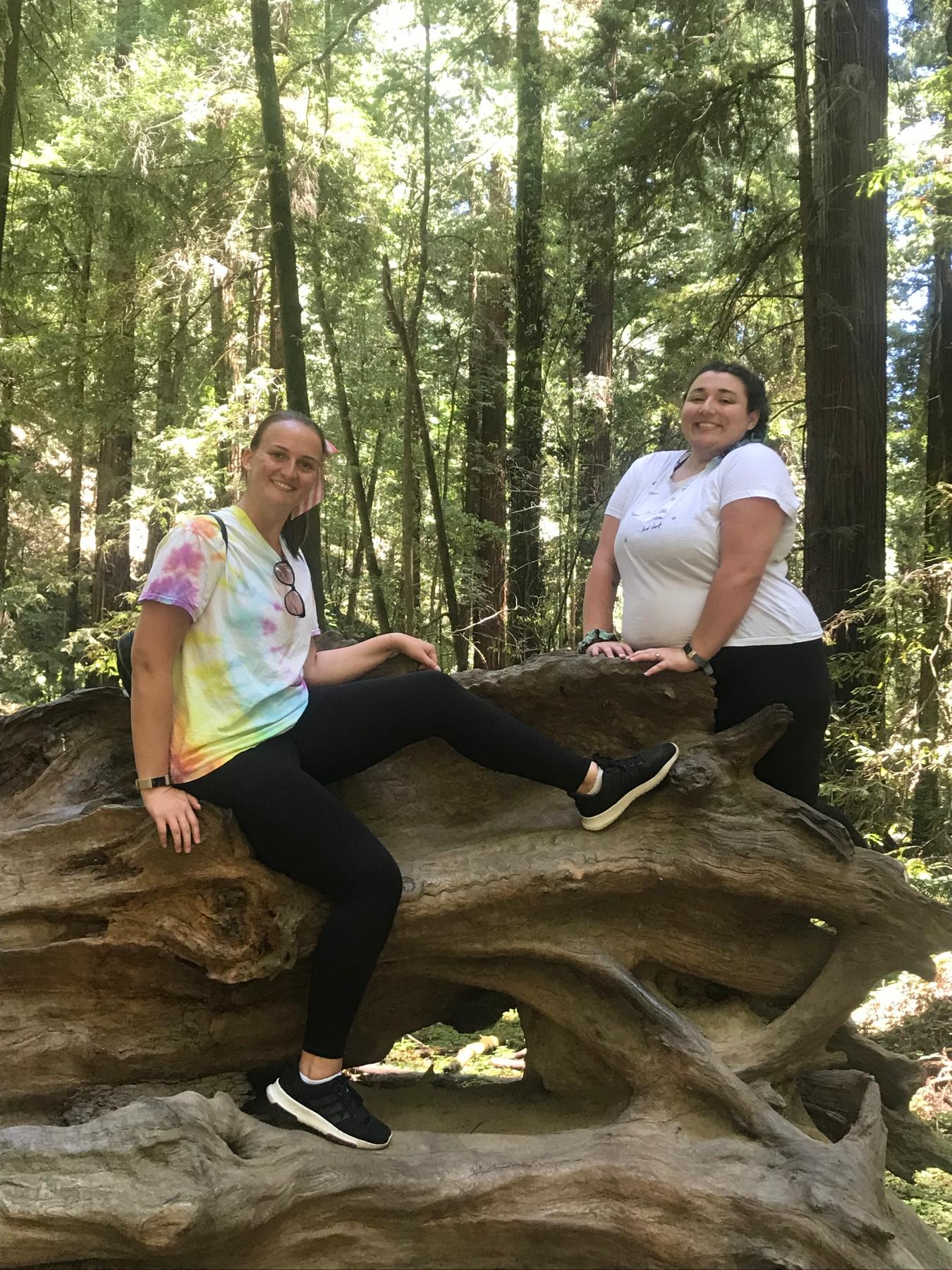 Kara and Bailey hiking the Redwood forest in 2019