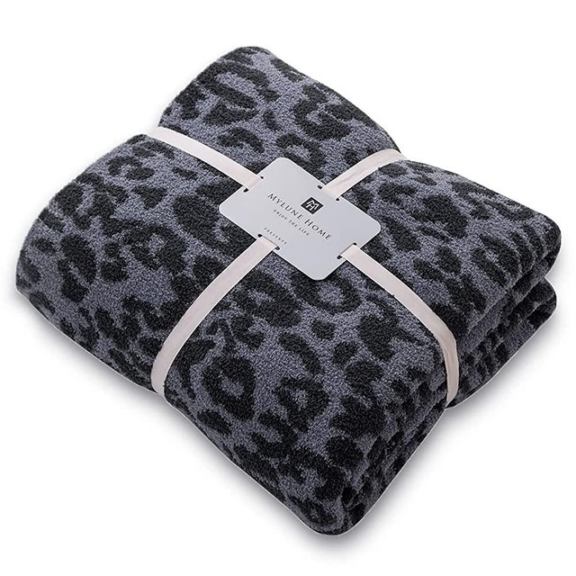 MH MYLUNE HOME Ultra Soft Micro Plush Leopard Blanket (51x63 inches, Dark Blue | Charcoal Grey) Warm Reversible Cheetah Blanket Leopard Pattern Throw for Couch Bed Sofa