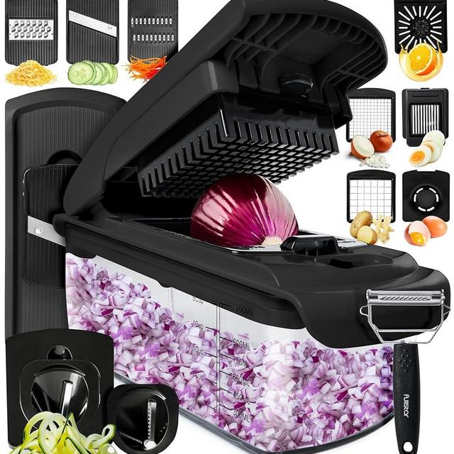 Fullstar Vegetable Chopper, Cheese Slicer, Food Chopper, Veggie Chopper, Onion Chopper, Vegetable Chopper with Container, Mandoline Slicer & Cheese Grater (11 in 1 - Black)