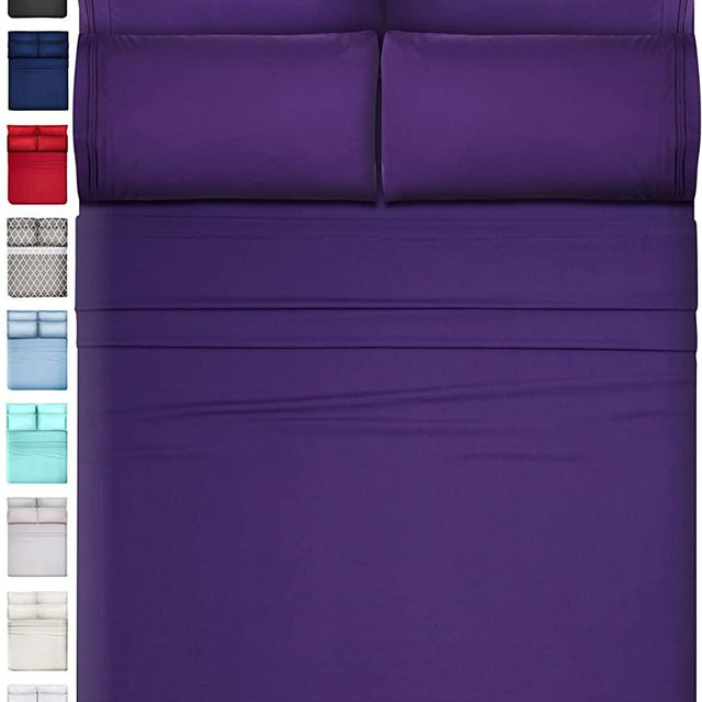6 Piece Extra Deep Pocket King Size Sheets Set King Sheet Sets King Sheets Deep Pockets King Sheets Sets Deep Pocket King Sheets for King Size Bed Sheet Sets for King Size Bed King Bed Set Purple