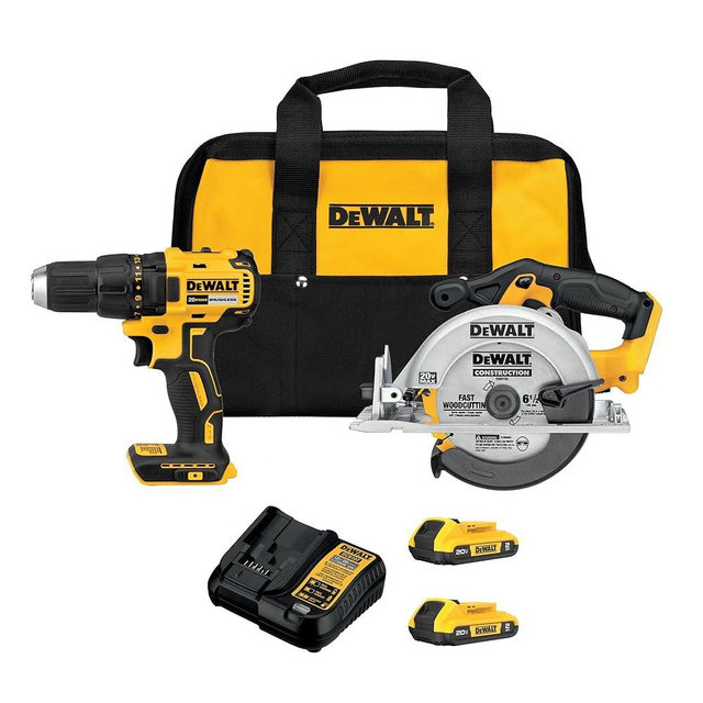 DEWALT 20V MAX Cordless Drill Driver and Circular Saw Combo Kit with 2 x 2 Ah Batteries and Charger, Contractor Bag (DCK252D2)
