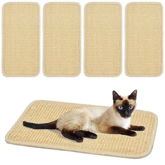 Aemygo 5 Pcs Cat Scratcher Mat, 15.7X 8 Inch Sisal Cat Scratching Pad with Adhesive Loop Tape, Natural Scratch Pad Rug for Cat Grinding Claws Nails Furniture Protector for Sofa Chair Couch
