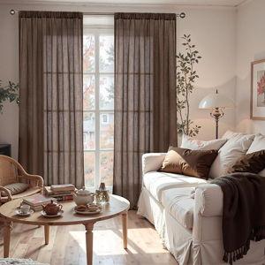 BGment Brown Linen Curtains 84 Inch Length 2 Panels for Living Room Windows, Chocolate Semi Sheer Drapes Textured with Rod Pocket for Farmhouse Bedroom Dining Decor Lightweight, Each 52 Inch Wide