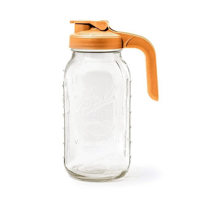 County Line Kitchen - Heavy Duty Glass Mason Jar Pitcher - Wide Mouth, 2 Quart(64 oz), Sunrise Orange