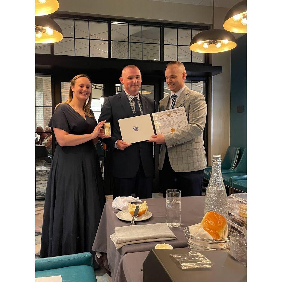 Duke Arrell receiving the Military Service Medal