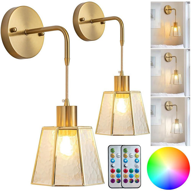 YHCDLAMP Battery Operated Sconces Set of 2, Battery Operated Wall Lights with Remote,Rechargeable Wall Sconces RGB Color Changing More Than 50 Hours Battery Life,Perfect for Bedroom Living Room