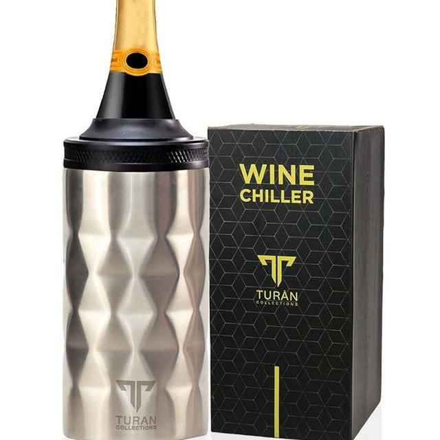 Champagne/Wine Bottle Chiller. Keep Your Wine Chilled For Up To 8 Hours Without Ice. Portable, Stainless Steel Wine Bottle Cooler Replaces Traditional Wine Buckets And Wine Sleeves