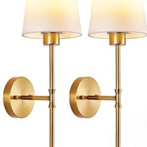 Depuley Battery Operated Wall Sconce: Set of 2 Wireless Wall Lights with 10000mAh Dimmable Bulbs and Remote for Bedroom - Rechargeable 15 Colors Gold Wall Lamp for Living Room Hallway