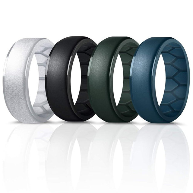 Forthee Silicone Wedding Ring for Men, Breathable Airflow Inner Curve, Mens' Rubber Wedding Engagement Bands for Crossfit Workout