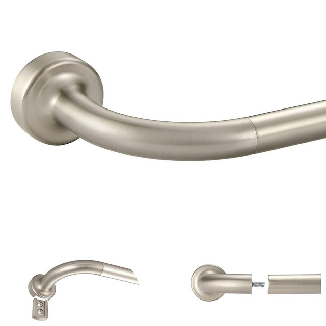 Brushed Nickel Disc Curtain Rods, 84-144 Inches Window Curtain Rod,Adjustable Room Darkening Curtain Rod with Aluminum Finials and Brackets,Wrap Around Design