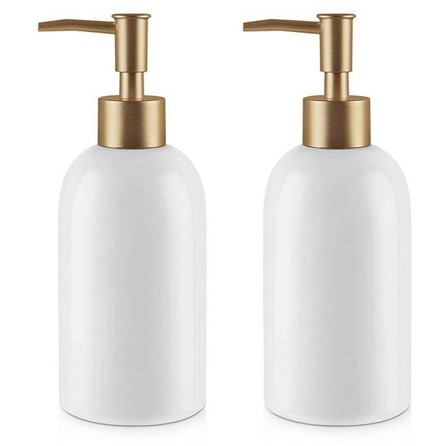 Fivtyily Simple Style Soap Dispenser Refillable Ceramic Lotion Bottle for Liquid Organic Soap Hand Dispensers Soaps Shampoo Lotions (2PCS White)