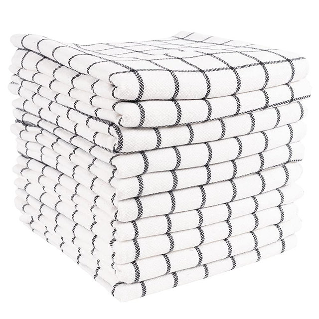 KAF Home Classic Checkered Kitchen Towels | Set of 10, 16" x 26", 100% Soft Cotton, Absorbent Flat Weave Kitchen Towels | Durable, Perfect for Cooking, Drying Dishes, and Cleaning (Black and White)