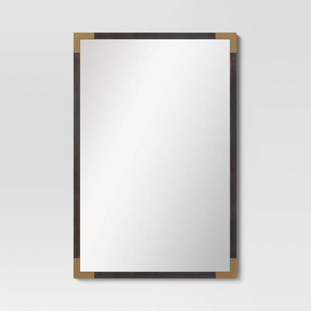 24" x 36" Blackened Wood Mirror with Brass Metal Corner Detail Black - Threshold™