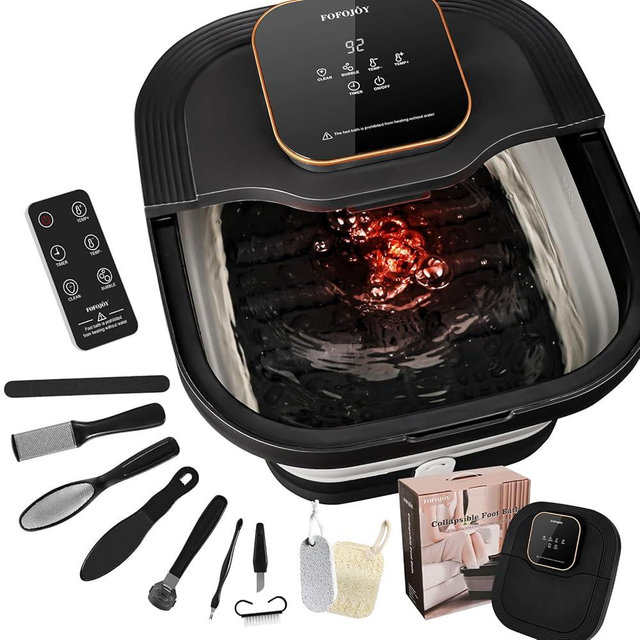 FOFOJÔY Collapsible Foot Spa Bath with Heat and Massage Roller, Bubble, Temperature Control, Remote Control, Foot Pedicure Kit, Pedicure Foot Spa