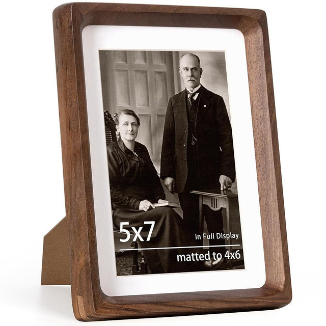 5x7 Wooden Picture Frames USA-Sourced Natural Walnut Wood Solid Wood Photo Frame Handcrafted Rounded Corner with Mat to 4x6 Picture Display with Real Glass Family Picture, Wedding Picture