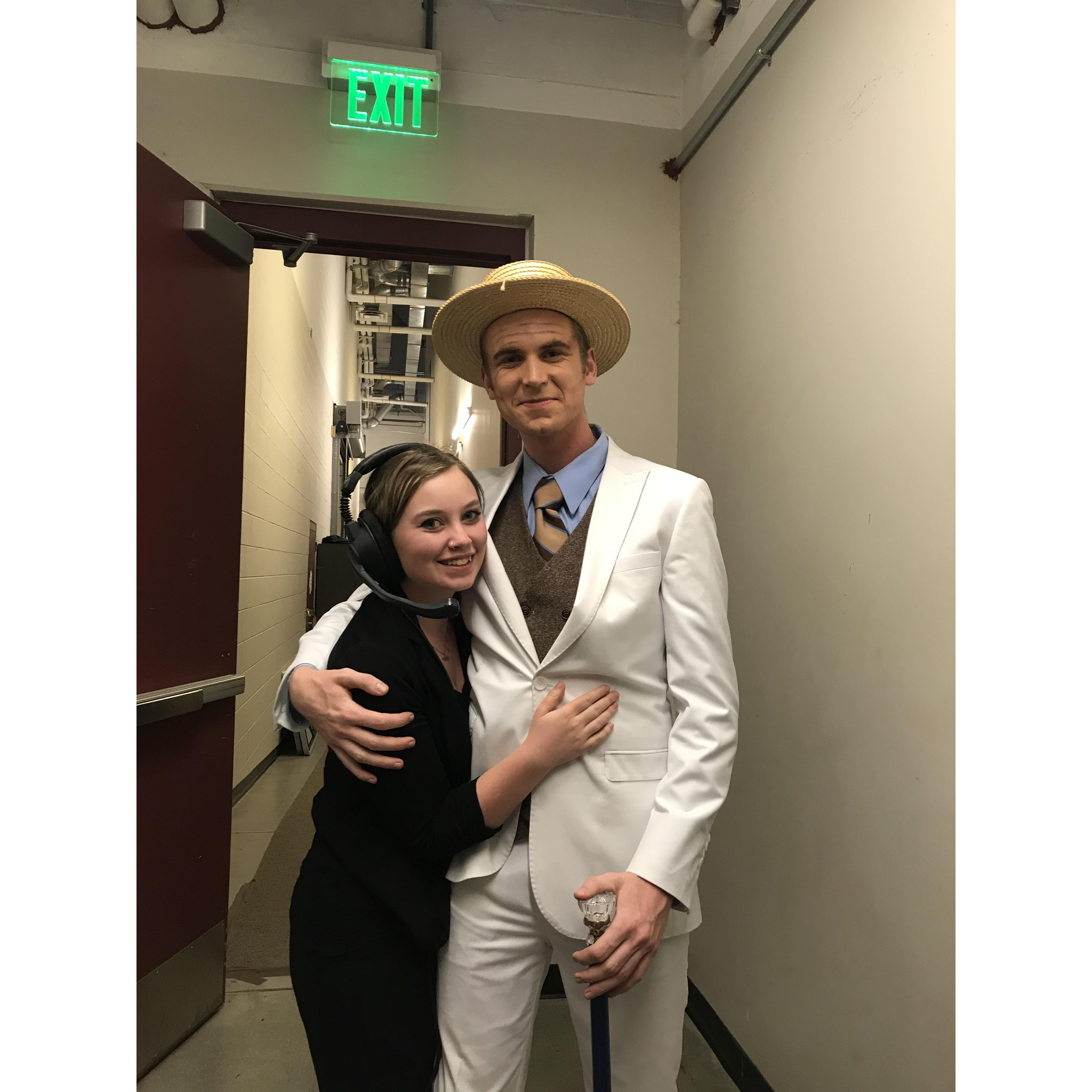 Maggie and Bruce met studying theatre at Colorado State University. Here is picture from the school's production of Urinetown. (Bruce playing Mr. Cladwell and Maggie as the Assistant Stage Manager)
