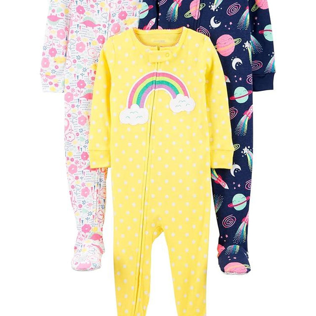 Simple Joys by Carter's Girls' 3-Pack Snug Fit Footed Cotton Pajamas