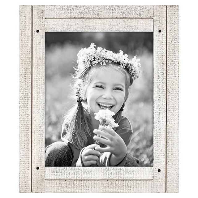 Americanflat 8x10 Rustic Picture Frame in Aspen White with Textured Wood and Polished Glass - Horizontal and Vertical Formats for Wall and Tabletop