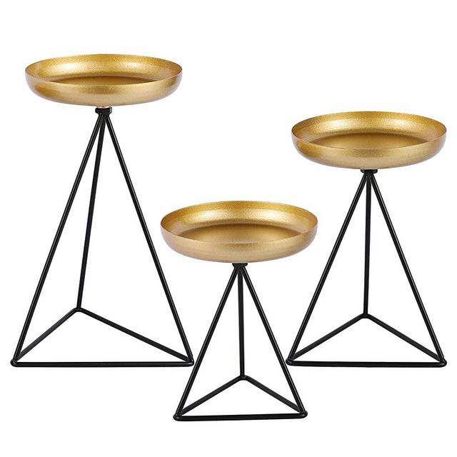 Candle Holders for Pillar Candle - 3Pcs Matte Black&Gold Candlestick Holders Metal Geometric Candle Stands for Wedding Party Festive Decor on Table Mantelpiece Fit for Candles of 2-3 Inches Diameter