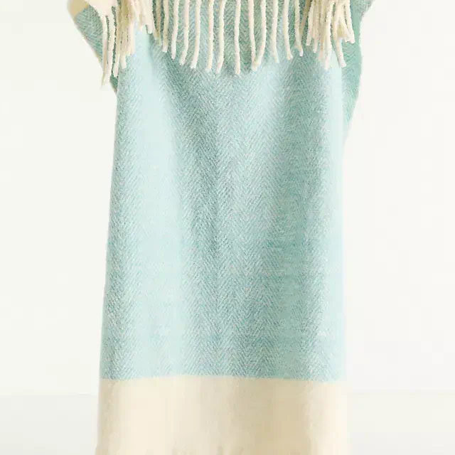 Laurie Herringbone Woven Wool Fringe Throw Blanket