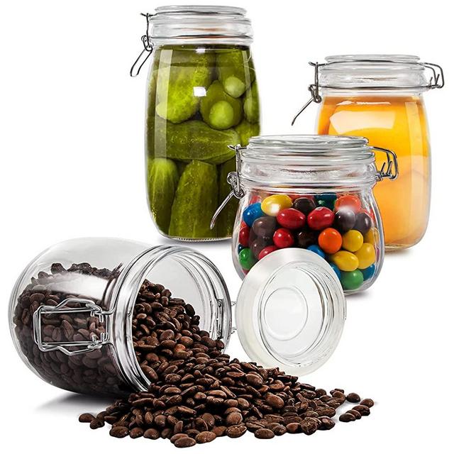 Glass Jars Set 4 Pieces with Airtight Lids Kitchen Preserving Storage Glass Canisters Bottles for Cereal Cookies Sugar Coffee Pickles