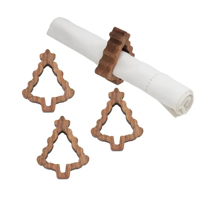 C&F Home Xmas Tree Wood Napkin Rings S/4