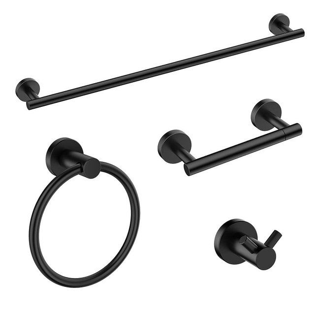 FORIOUS Bathroom Hardware Accessories Set Matte Black, SUS304 Stainless Steel 24 Inch Towel Bar Set, Modern Towel Racks Holder for Bathroom Wall Mounted, 4 Pieces