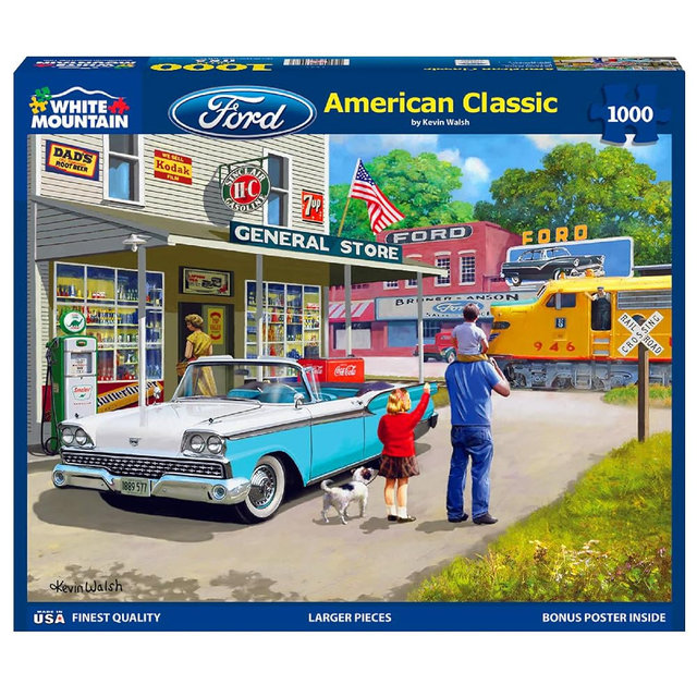 White Mountain 1000 Piece Jigsaw Puzzle Vintage Classic Car Scene Puzzles with Large Pieces for Adults and Family 24"x30" – Ford American Classic