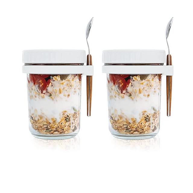 DIMBRAH 10oz Glass Jars with Lids - Set Of 8, Overnight Oats