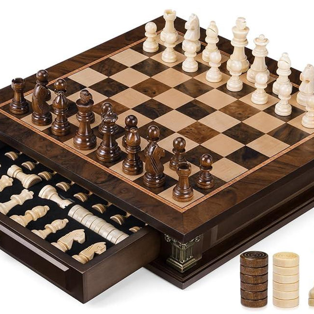 Peradix Magnetic Chess Set with 2 Built-in Storage Drawers, 12 inch Wooden Strategy Board Games, 2 Extra Queens, Travel Magnet Chess Game for Adults, Kids and Family Game Night, Gift Package