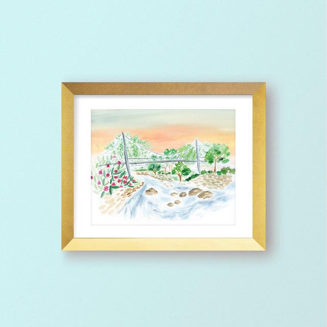 Liberty Bridge Falls Park Greenville SC- Watercolor Print