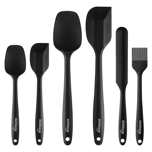 NileHome Silicone Spatula Set 6 Pieces Food Grade Kitchen Utensils with Silicone Brush Heat Resistant BPA-free Rubber Spatula for Scraping, Baking, Cooking, Mixing