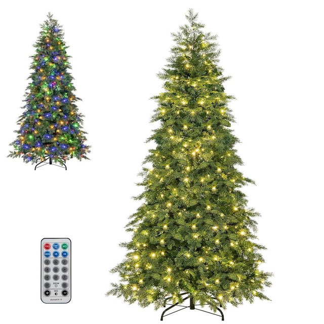 CLEEMAN 6ft Pre-lit Full Christmas Tree, Hinged Holiday Artificial Xmas Tree with Remote Control, 300 Multicolored LED Lights & 11 Modes, 4-Level Brightness, 721 Lush Branch Tips, for Home Office