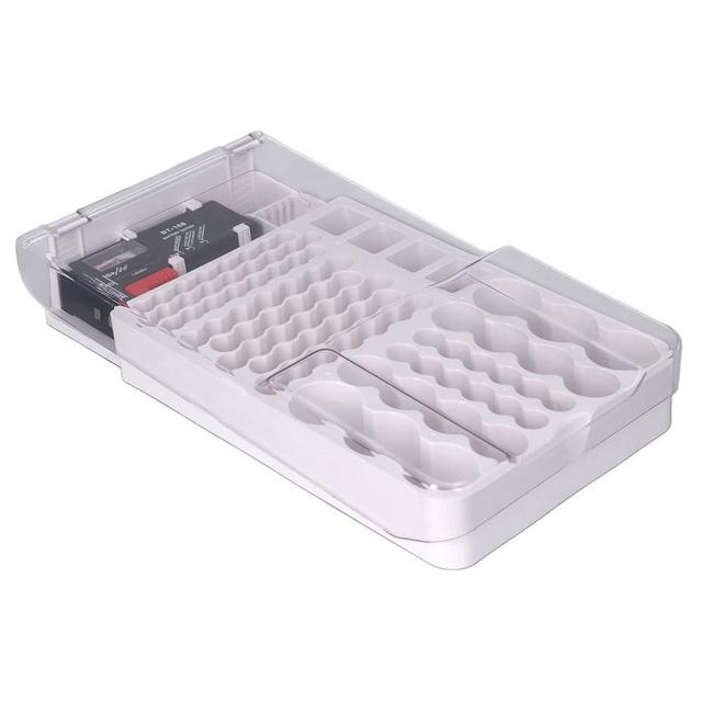 Battery Organizer Storage Box with Tester, Battery Organizer Storage Case Holder with Clear Lid, Holds 93 Batteries, Built in Soft Pad Large Capacity, White