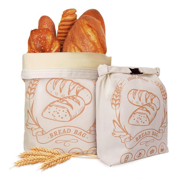 2 Pack Beeswax Bread Bags with Zipper, XL(13x17in) Sourdough Bread Storage for Homemade, Freezer Storage Bag to Keep Fresh, Cotton Beeswax Container, Baguette Bag with Liner Kitchen Baking (Off-White)