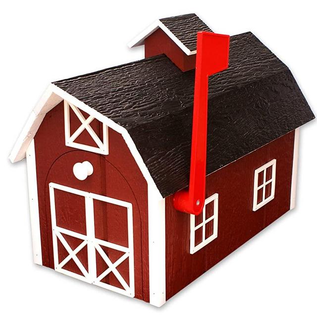 AmishToyBox.com Deluxe Wooden Mailbox, Dutch Barn Style (Red with White Trim)