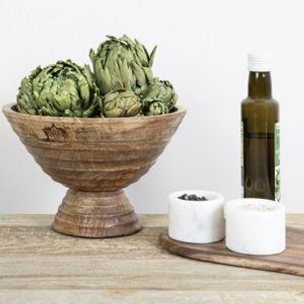 Creative Co-Op Boho Wood Pedestal Serving Bowl, Light Brown Finish