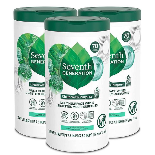 Seventh Generation Multi-Surface Wipes, Garden Mint scent, 70 Wipes, Pack of 3 (Packaging May Vary)
