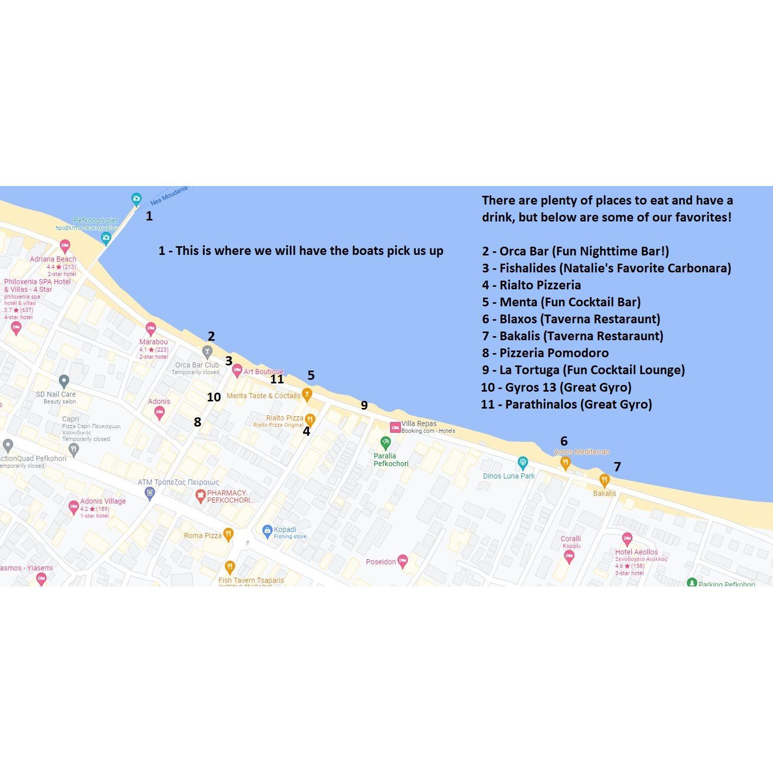 This is a map labeling some of our favorite bars/restaurants in town