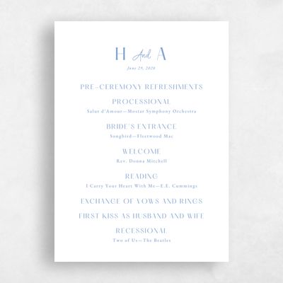 Dusty Blue Wedding Program - Milford Letterpress