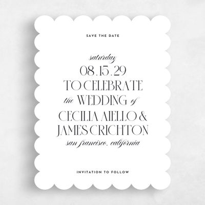 White Scalloped Wedding Save the Date - Milan Portrait