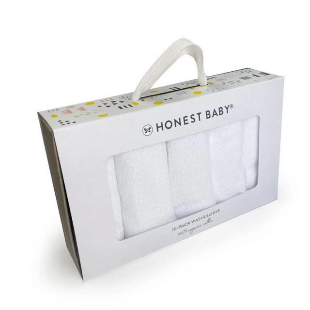 White - HonestBaby 10-Pack Organic Cotton Baby-Terry Wash Cloths, Bright White, One Size,10 Count (Pack of 1)