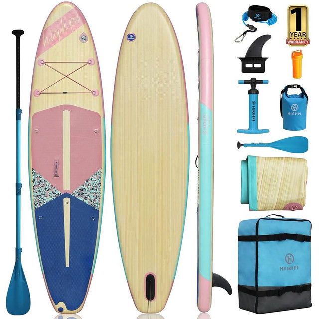 Highpi Inflatable Stand Up Paddle Board 11'x33''x6''W Premium SUP Accessories, Backpack, Wide Stance, Surf Control, Non-Slip Deck, Leash, Paddle and Pump,Standing Boat for Youth & Adult
