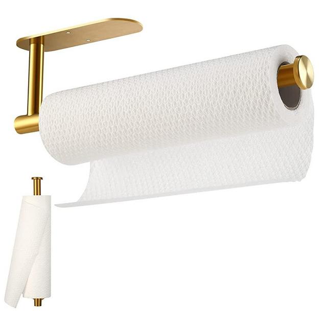 Paper Towel Holders Wall Mount Under Cabinet 13.2In Self Adhesive Drilling Paper Towel Rolls SUS304 Stainless Steel for Kitchen Bathroom Inside Outside