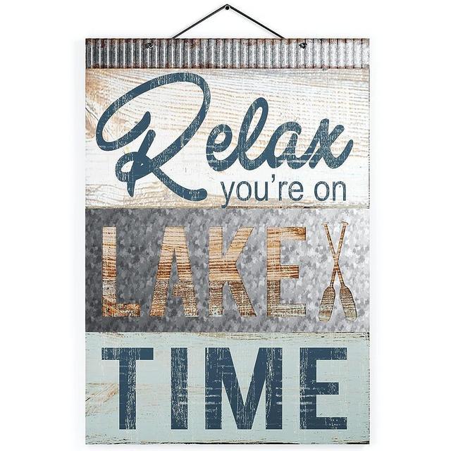 Barnyard Designs 'Relax You're On Lake Time' Lake House Decor for the Home, Hanging Lake Wall Decor Lake Sign, Lake House Metal Sign for Lake House Kitchen, Rustic Lake Decor for Home Sign, 14" x 20"