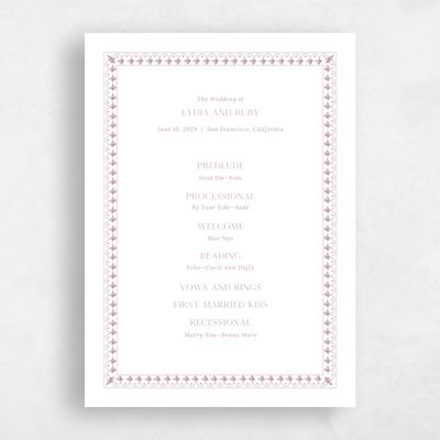 Dusty Rose, Pink Wedding Program - Giselle